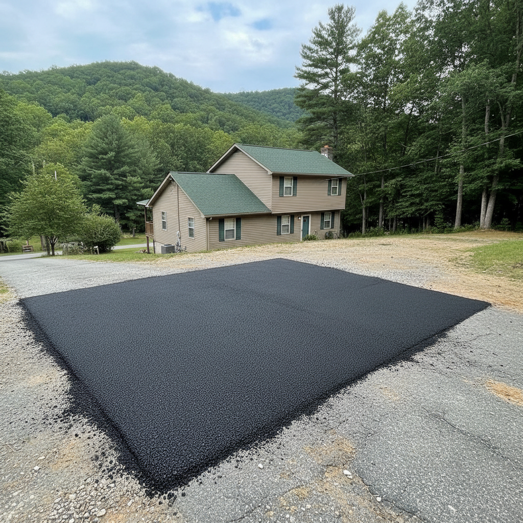 Completed asphalt patching work at a residential property in Hernshaw, WV