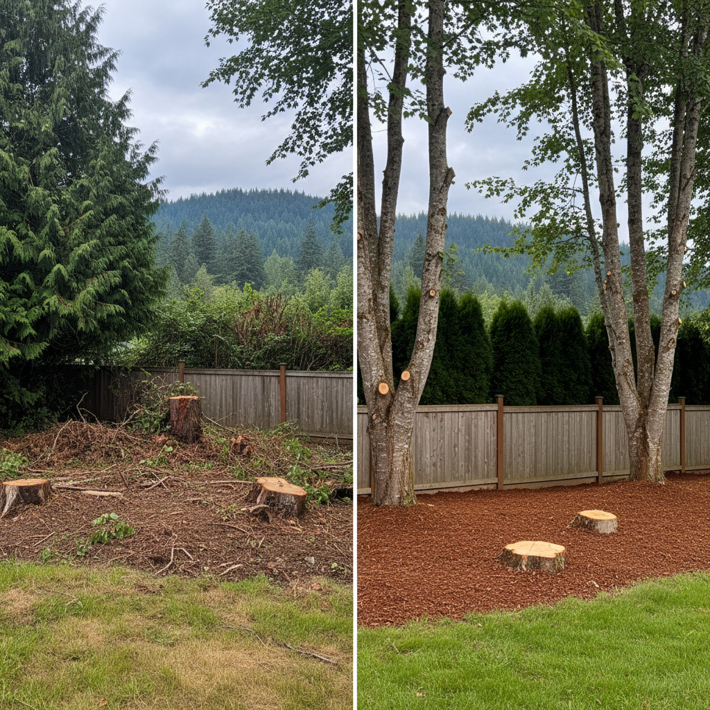 Completed tree pruning work at a residential property in Bremerton, WA