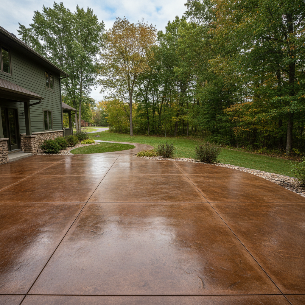 Completed concrete staining work at a residential property in Menomonie, WI