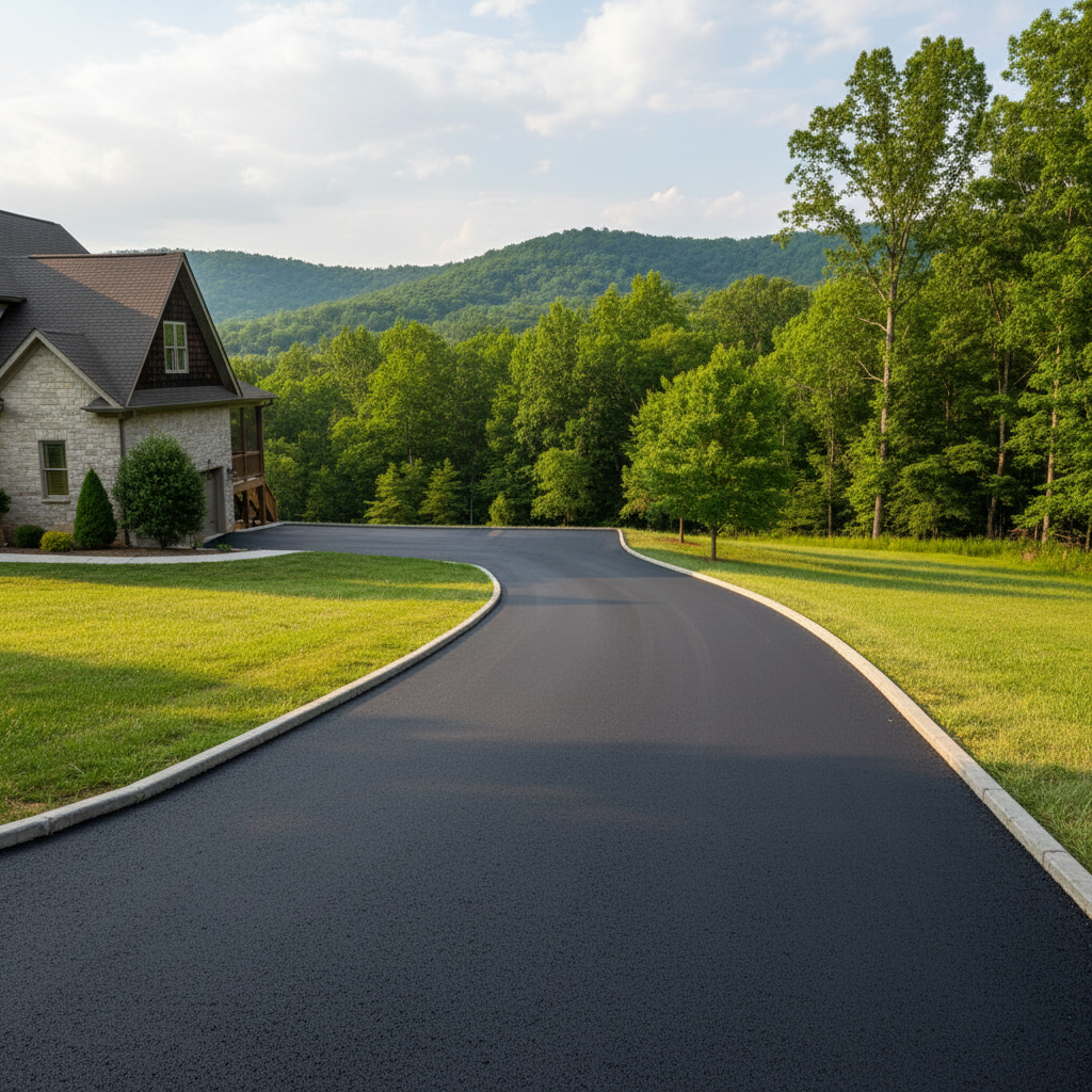 Completed asphalt paving work at a residential property in Hernshaw, WV