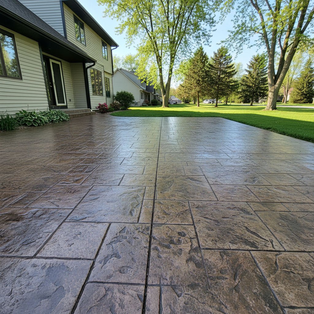 Completed stamped concrete work at a residential property in Menomonie, WI