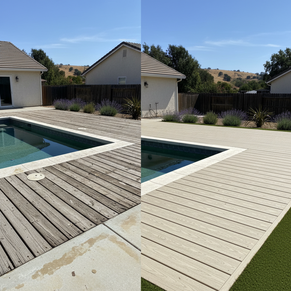 Completed pool decks work at a residential property in Modesto, CA