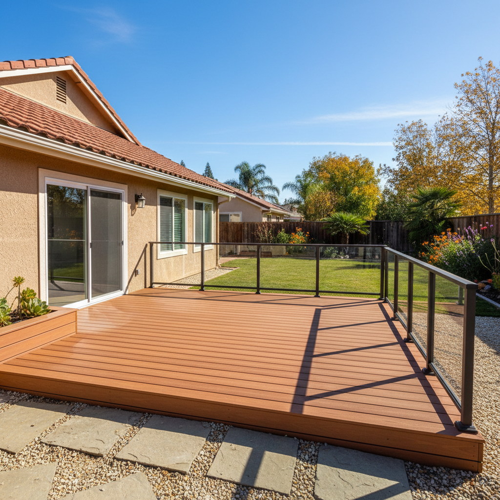 Completed composite decks work at a residential property in Modesto, CA