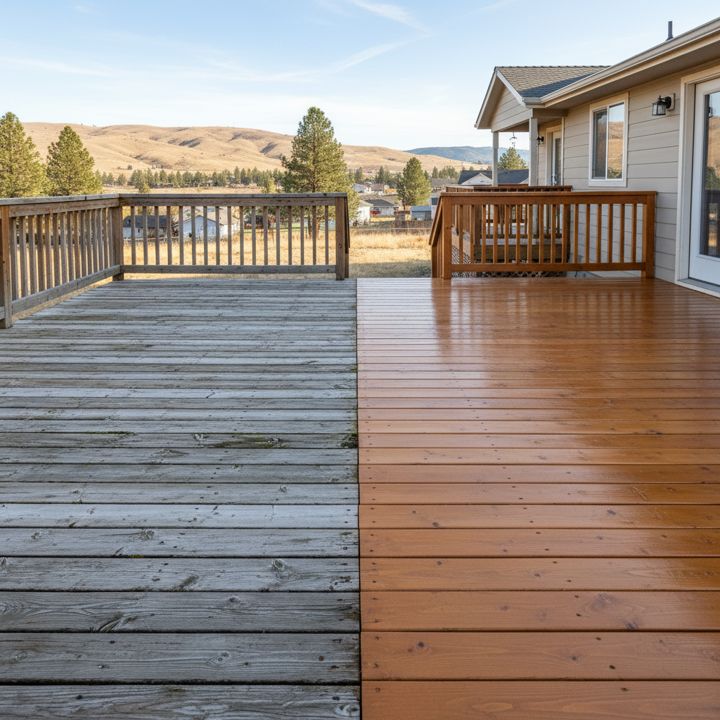 Completed deck staining work at a residential property in Yakima, WA