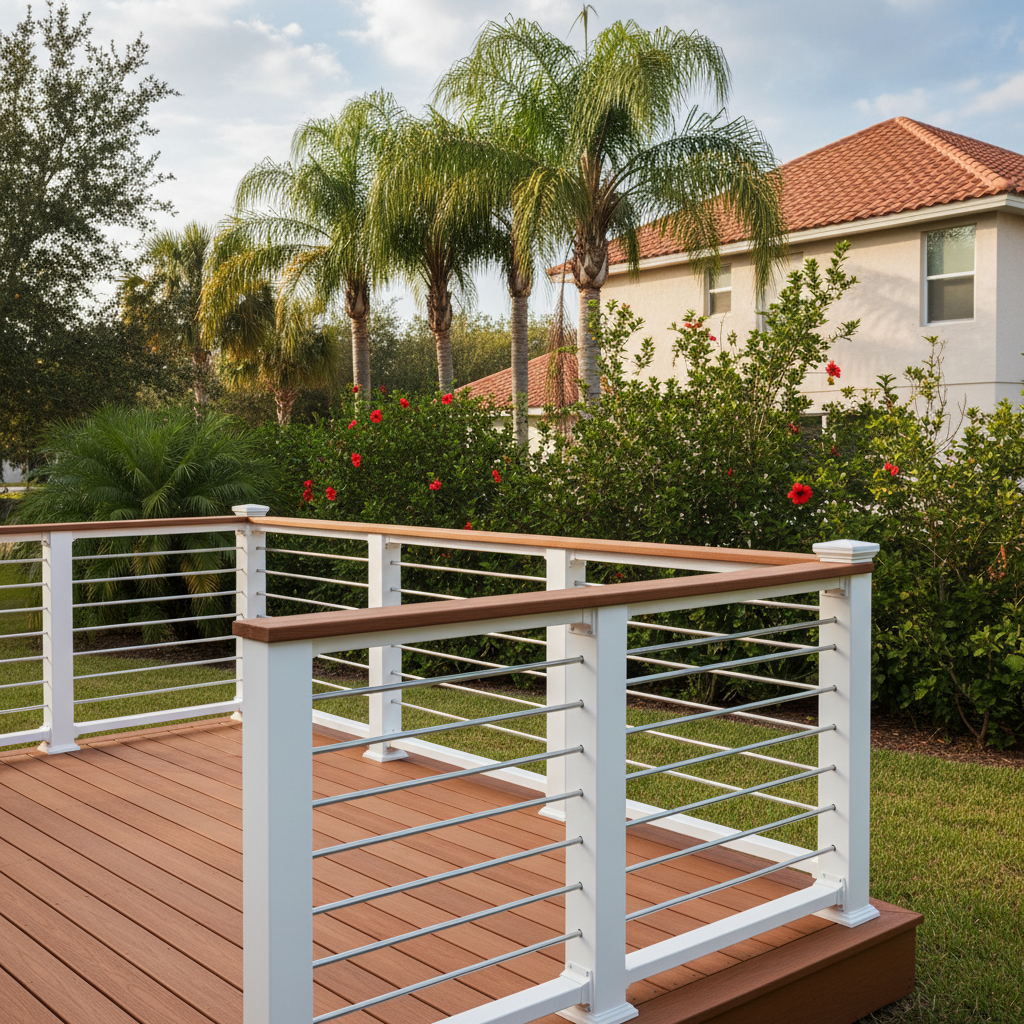 Completed deck railing installation work at a residential property in Orlando, FL