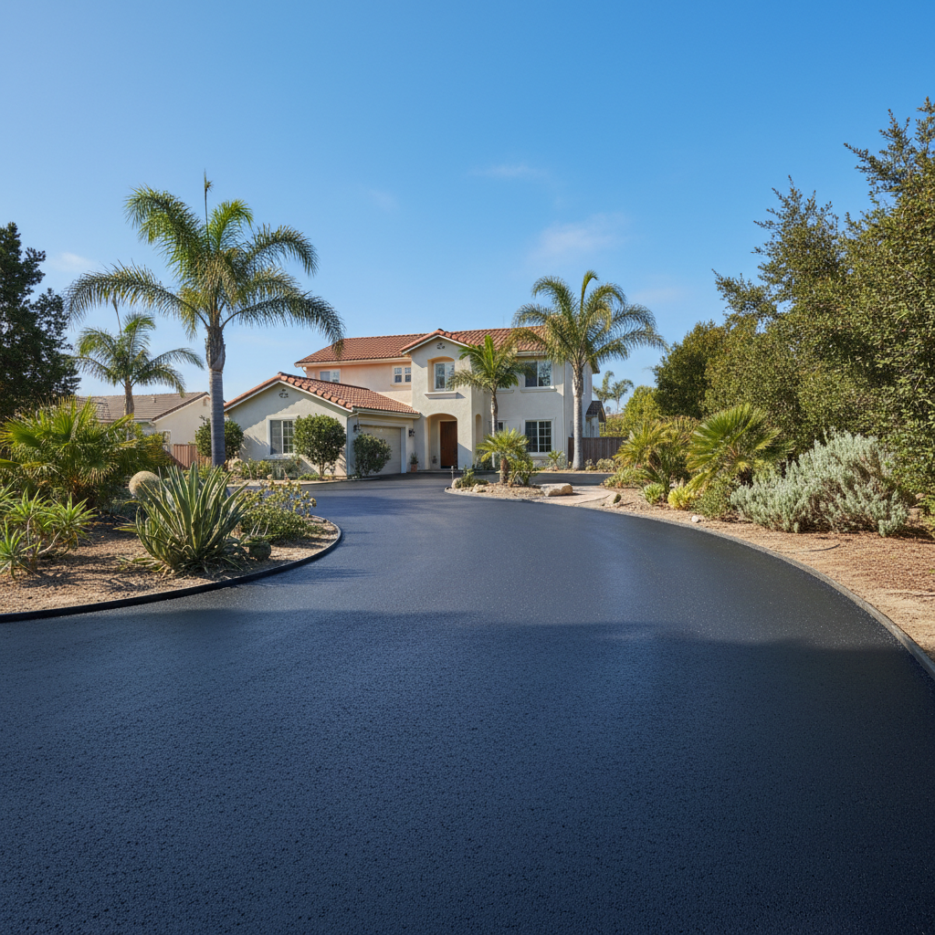 Completed asphalt paving work at a residential property in Oceanside, CA