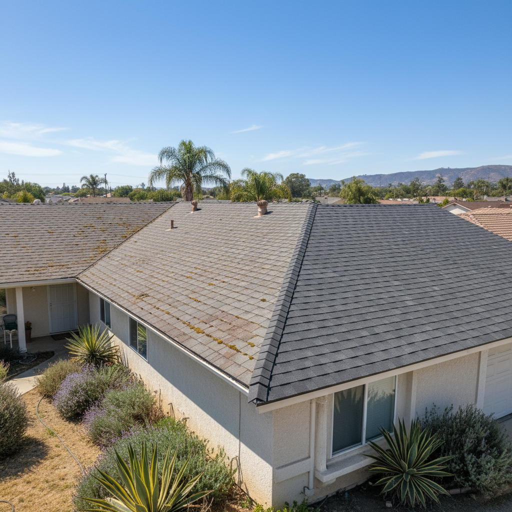 Completed roof replacement work at a residential property in Irwindale, CA