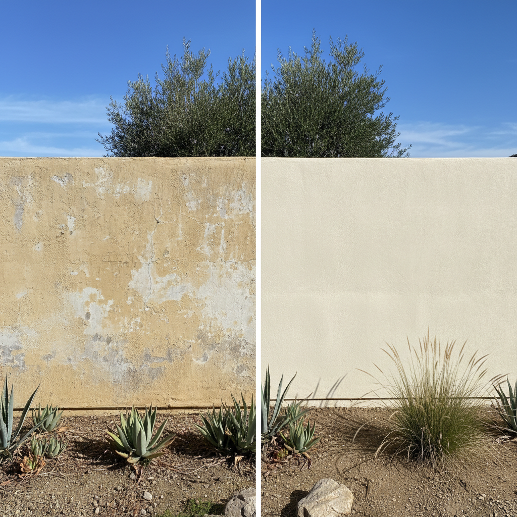 Completed stucco replacement work at a residential property in Fontana, CA