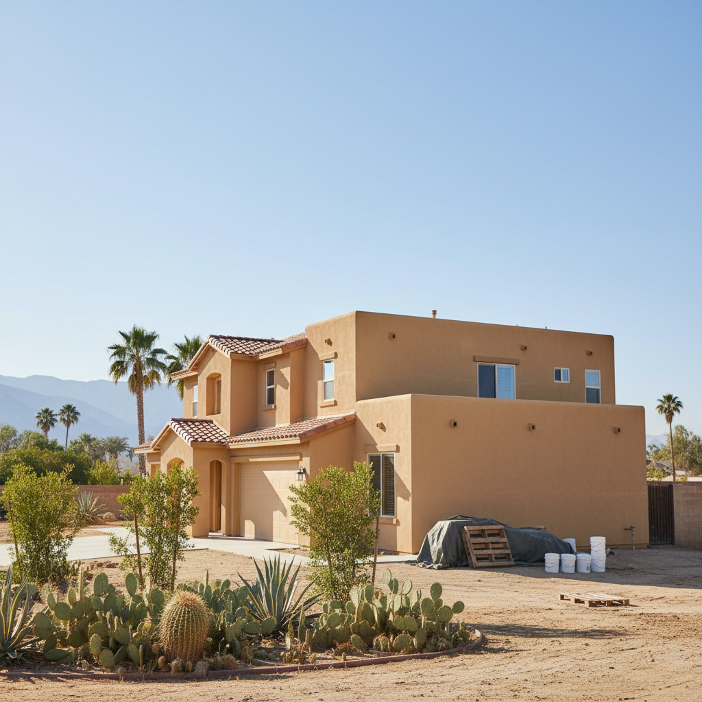 Completed stucco installation work at a residential property in Fontana, CA