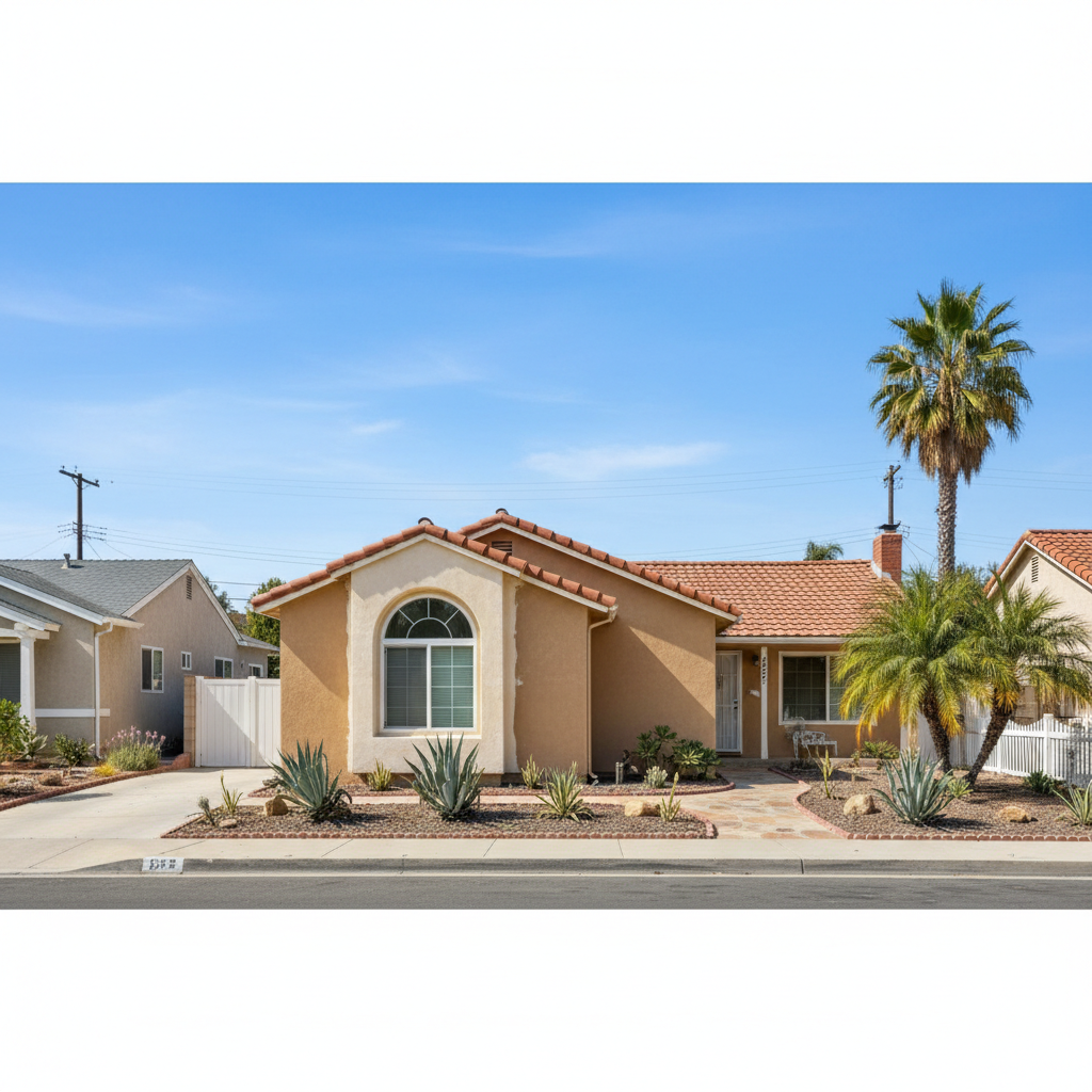 Completed stucco repair work at a residential property in Garden Grove, CA
