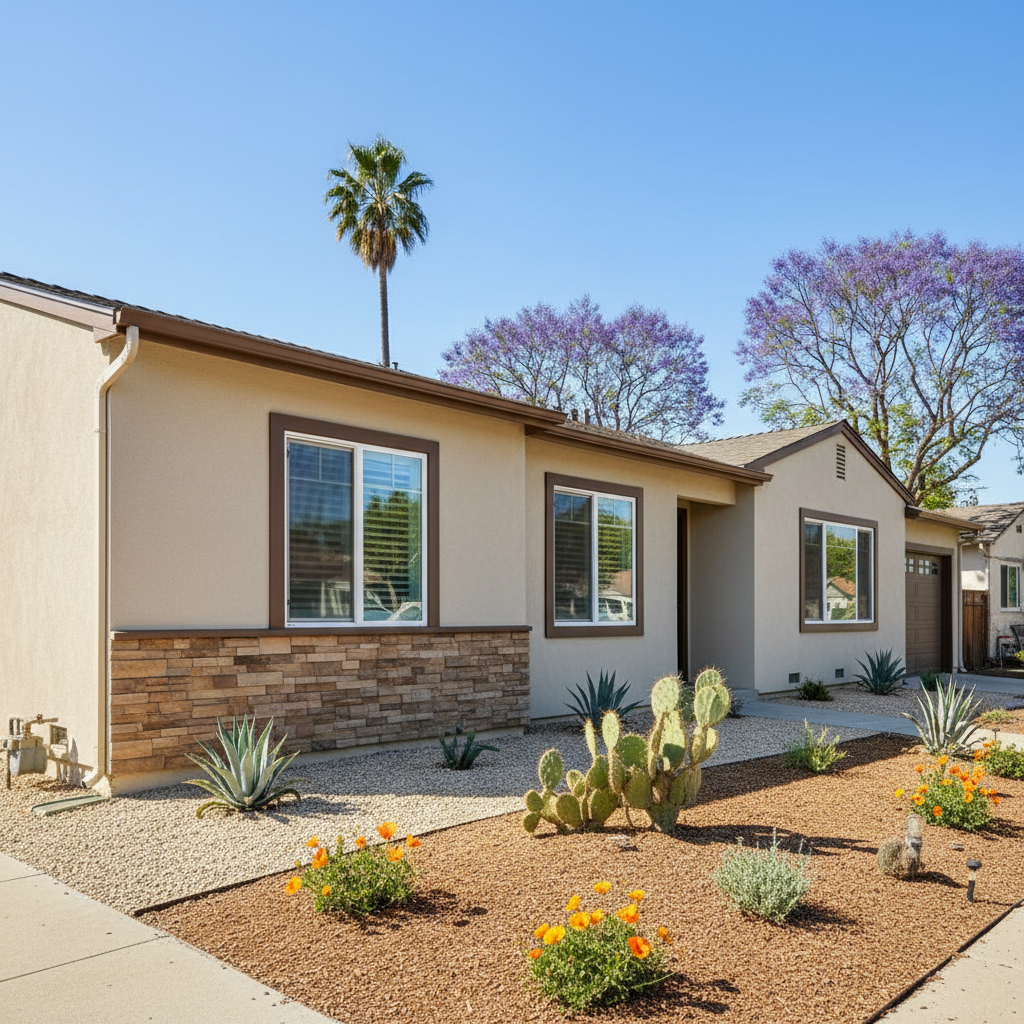 Completed stucco removal work at a residential property in Long Beach, CA