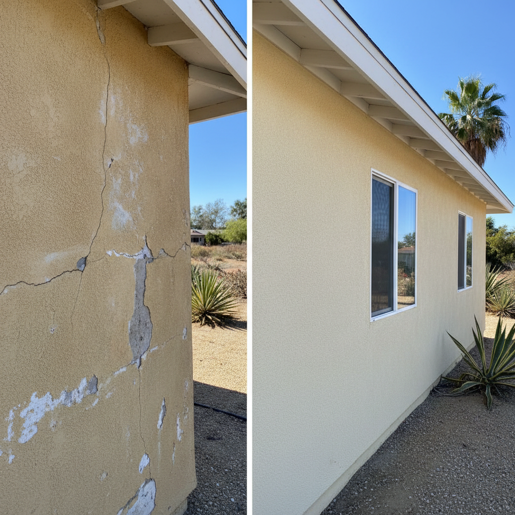Completed stucco replacement work at a residential property in Riverside, CA