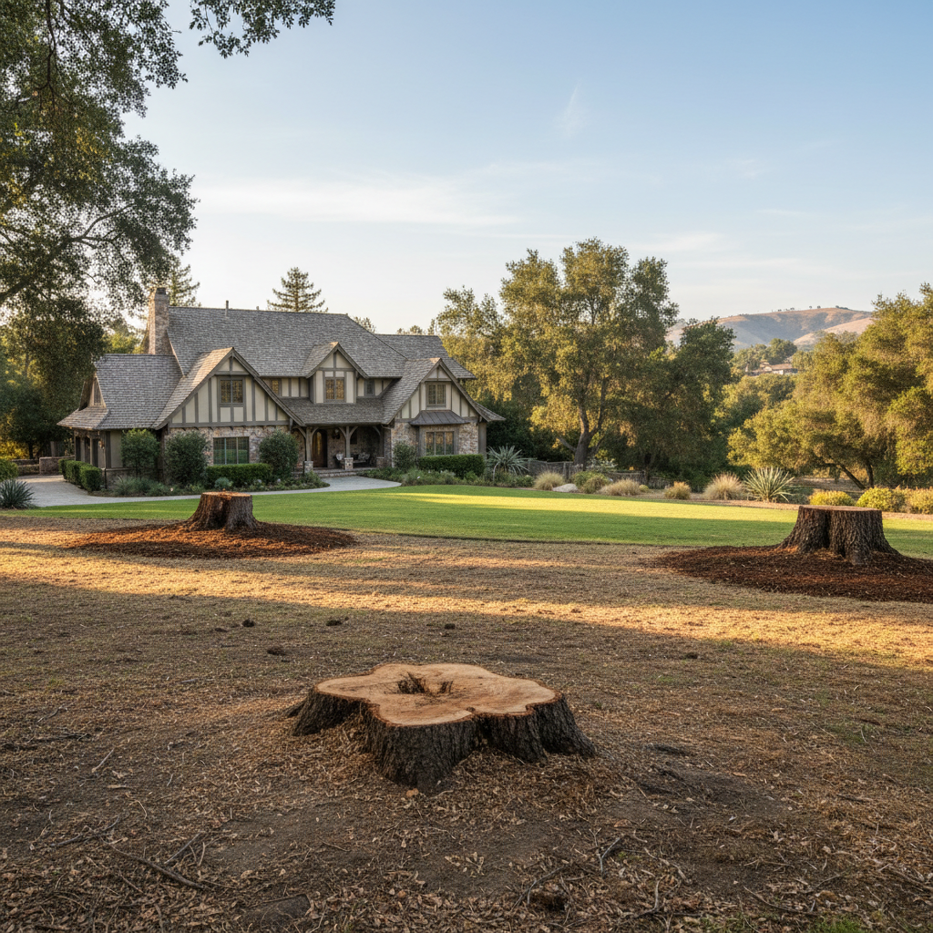 Completed tree removal work at a residential property in Atherton, CA