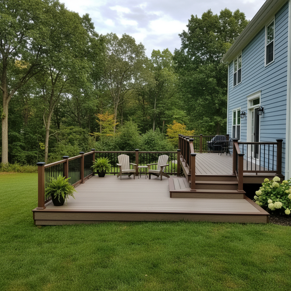 Completed trex decks work at a residential property in Bristol, CT