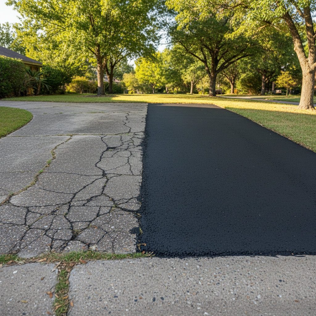 Completed asphalt repair work at a residential property in Irving, TX