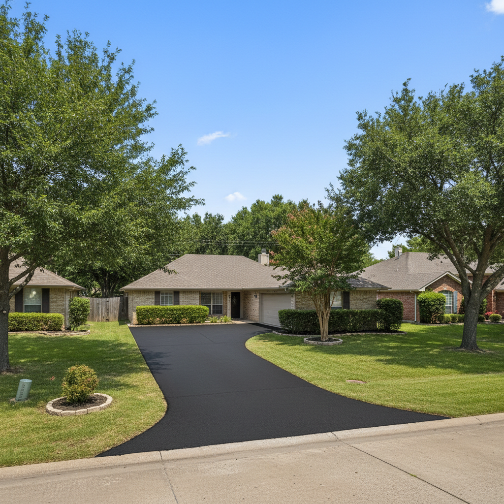 Completed driveway paving work at a residential property in Fort Worth, TX