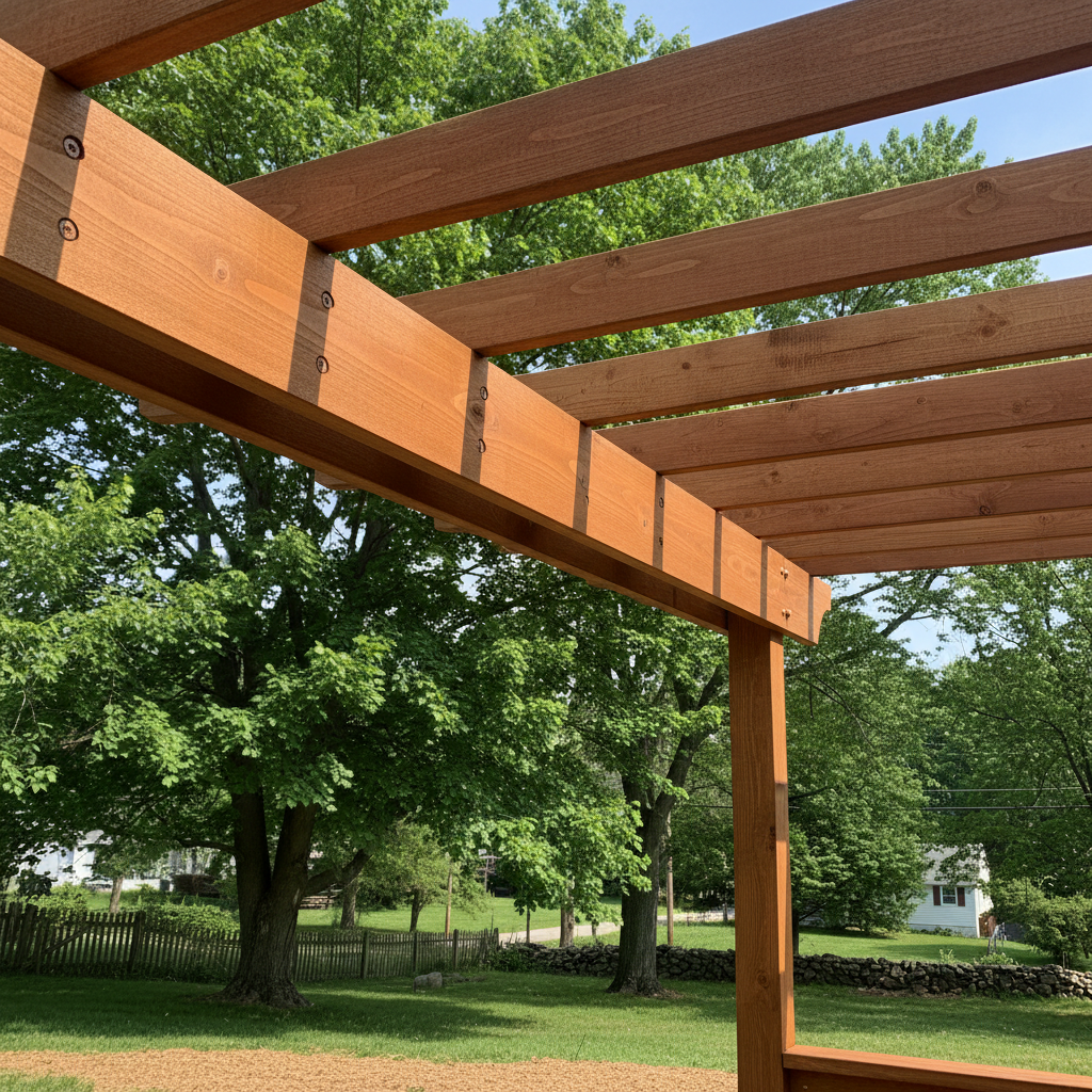 Completed pergola construction work at a residential property in Woonsocket, RI