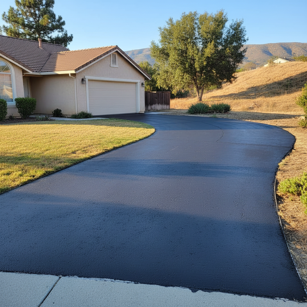 Completed asphalt sealcoating work at a residential property in Brea, CA