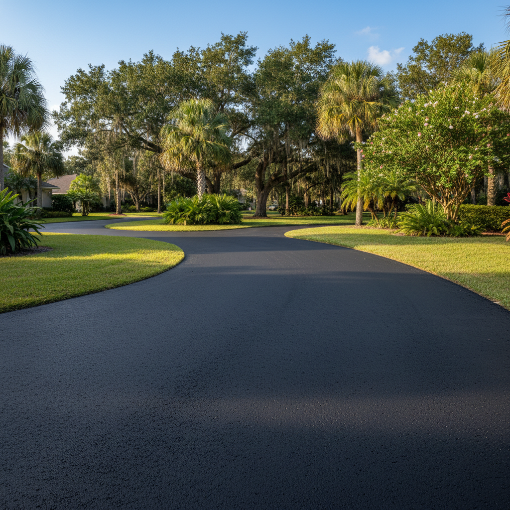 Completed asphalt paving work at a residential property in Tampa, FL