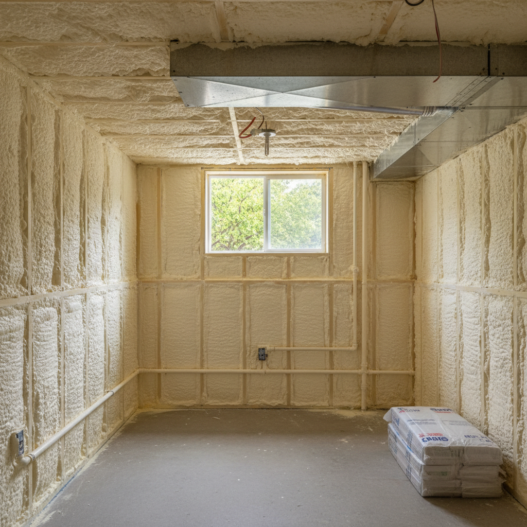 Completed basement insulation work at a residential property in Schertz, TX