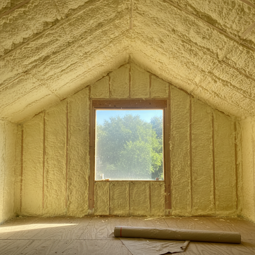 Completed open cell spray foam work at a residential property in Pflugerville, TX