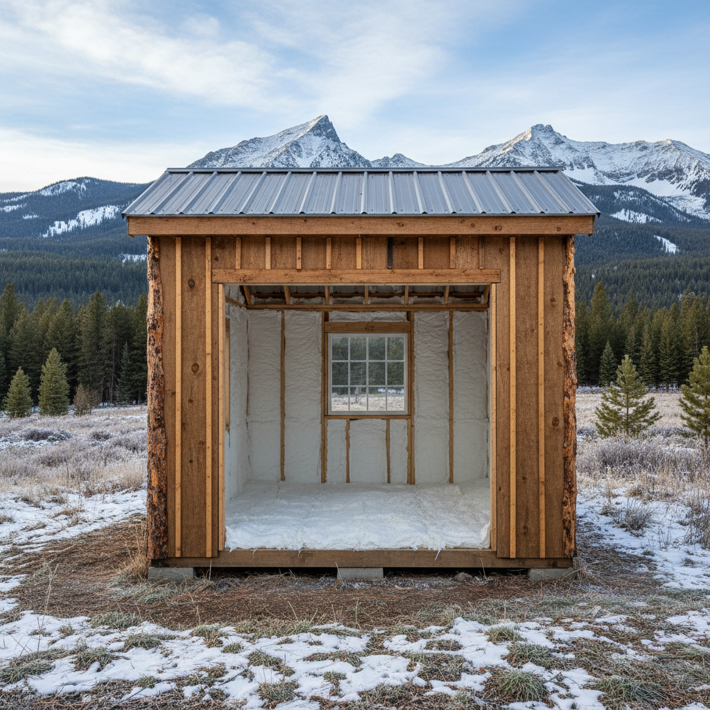 Completed shed insulation work at a residential property in Big Sky, MT