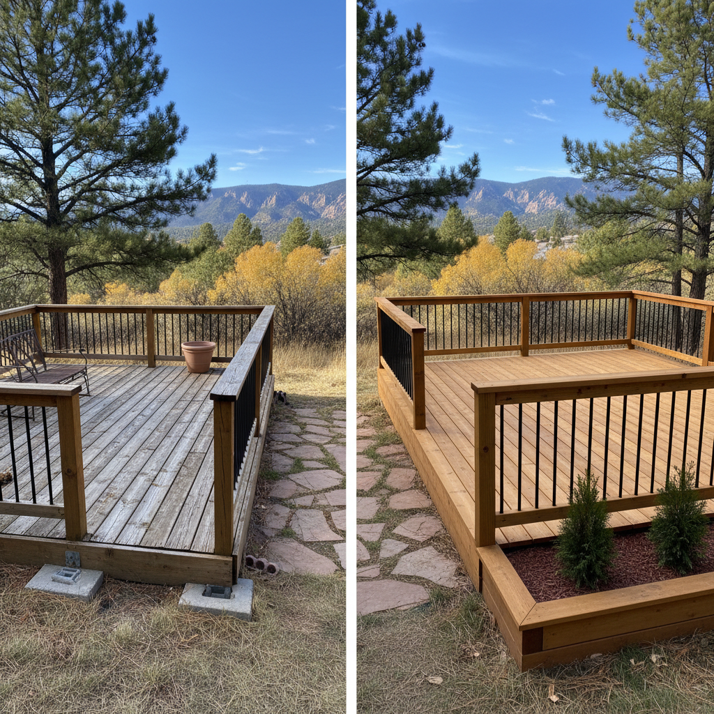 Completed wooden decks work at a residential property in Golden, CO