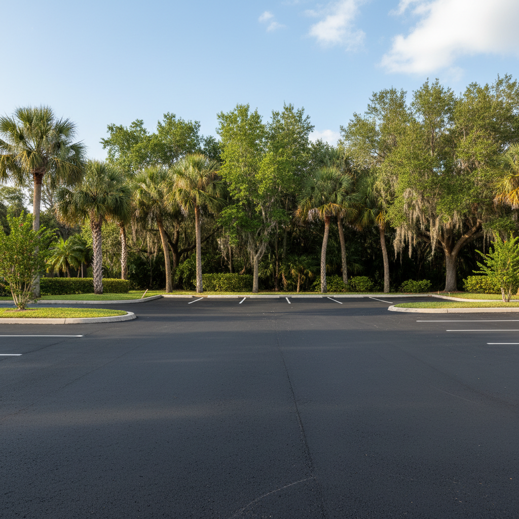 Completed parking lot paving work at a residential property in Bradenton, FL