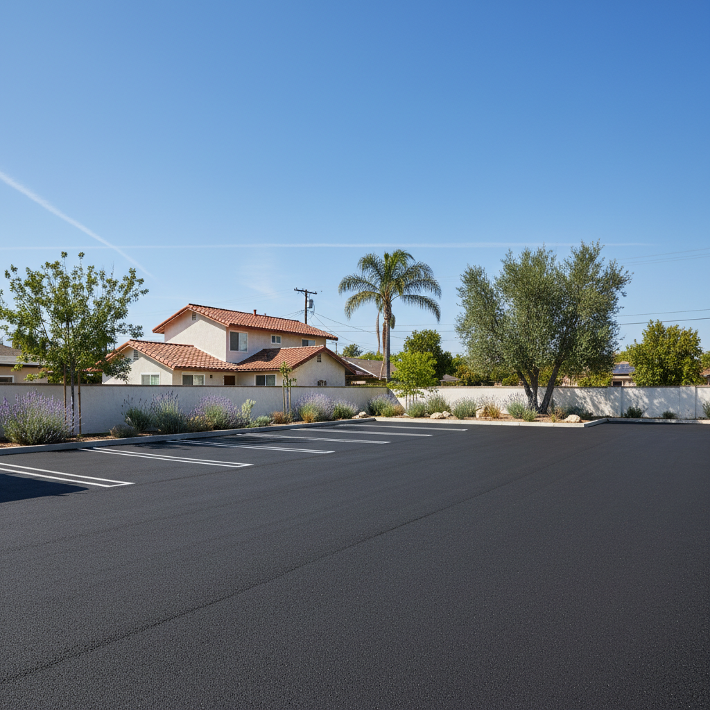 Completed parking lot paving work at a residential property in Van Nuys, CA