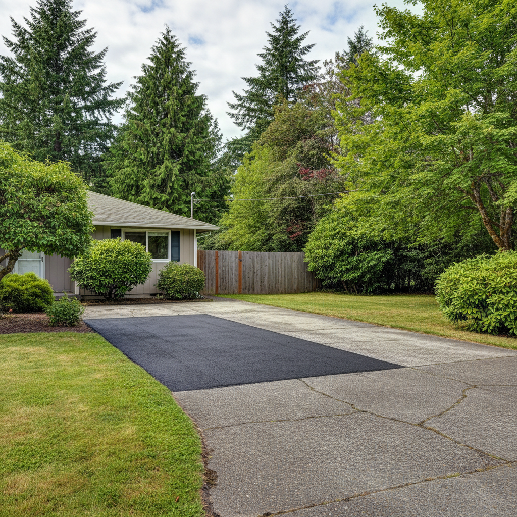 Completed asphalt repair work at a residential property in Sutherlin, OR