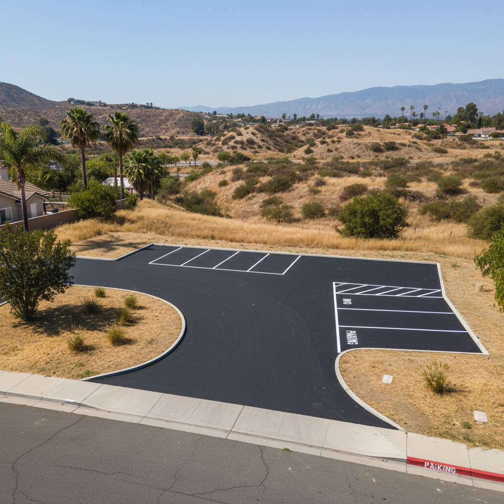 Completed asphalt striping work at a residential property in Colton, CA