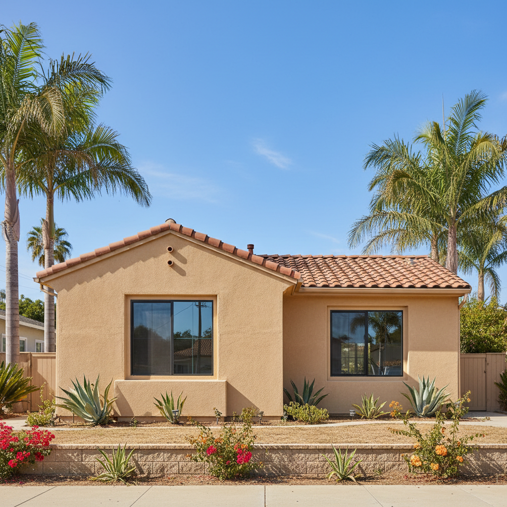 Completed stucco installation work at a residential property in Huntington Beach, CA