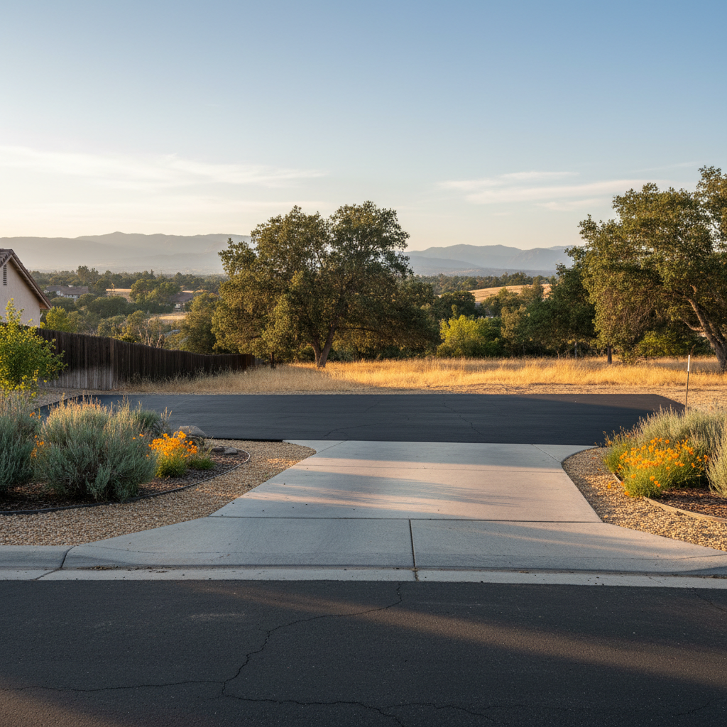 Completed asphalt repair work at a residential property in Orosi, CA