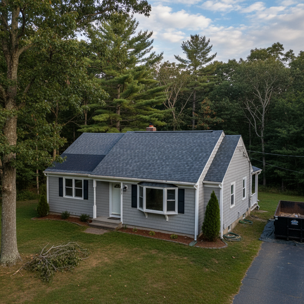 Completed storm damage repair work at a residential property in West Greenwich, RI