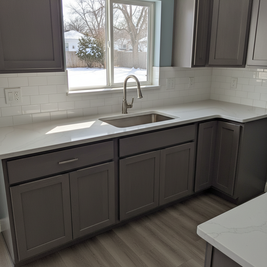 Completed countertop installation work at a residential property in Freeport, IL