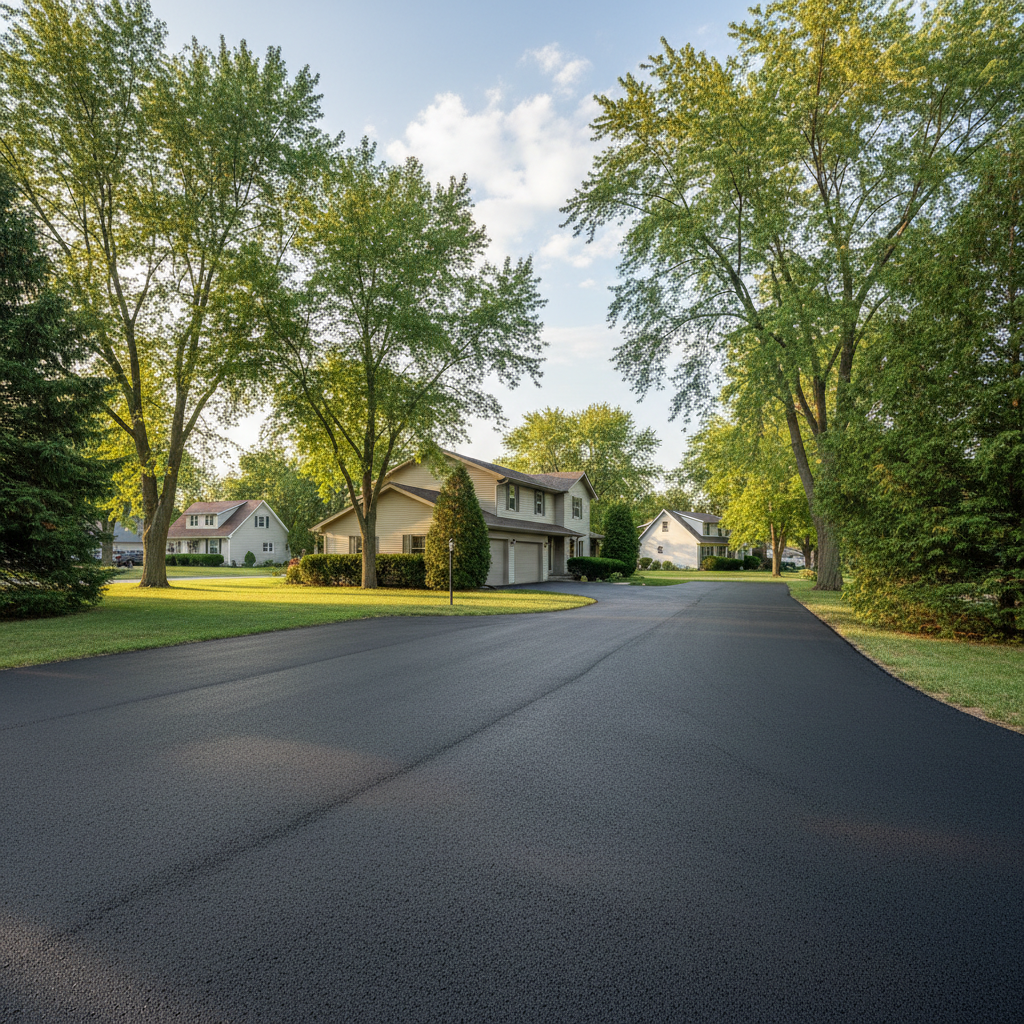 Completed asphalt paving work at a residential property in Michigan City, IN