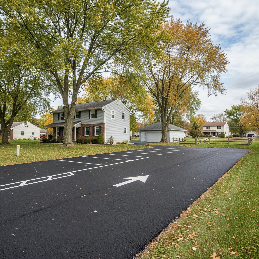 Completed asphalt striping work at a residential property in Granger, IN