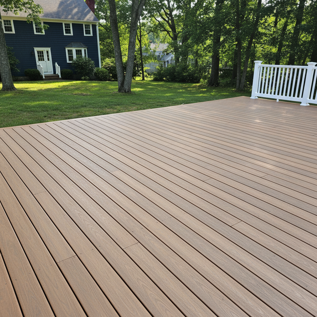 Completed composite decks work at a residential property in Belmont, MA