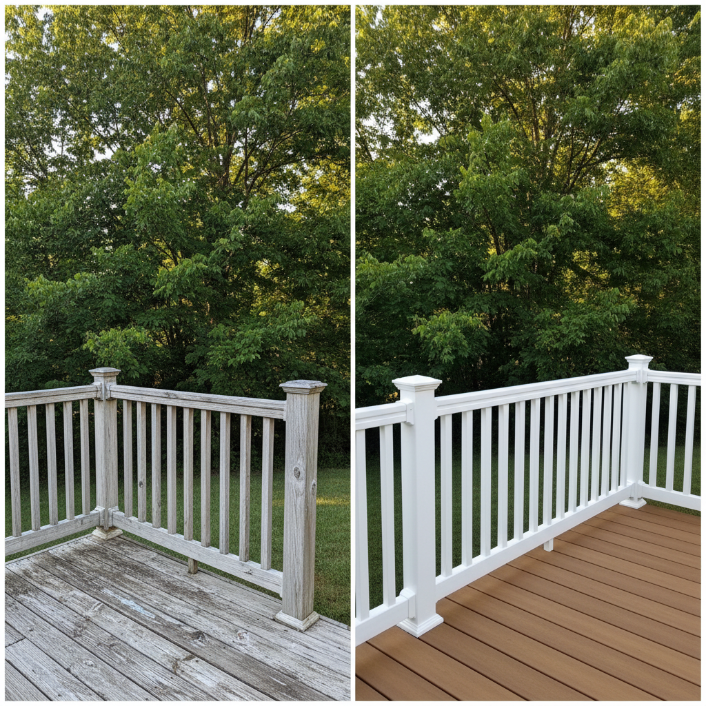 Completed deck railing installation work at a residential property in Halls, TN