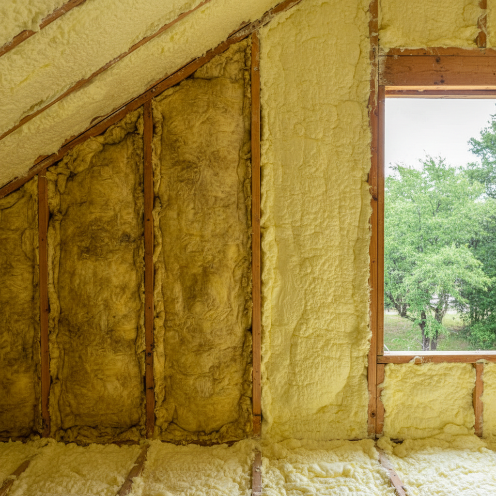 Completed open cell spray foam work at a residential property in New Braunfels, TX