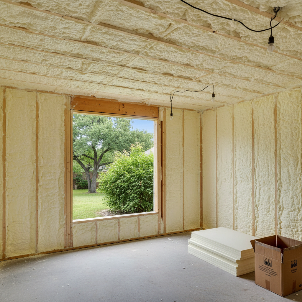Completed basement insulation work at a residential property in Forney, TX