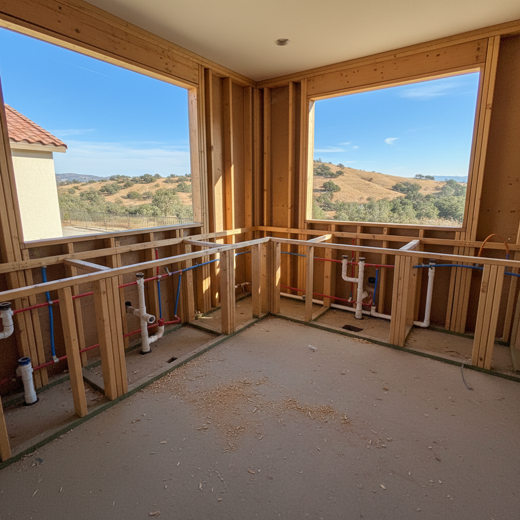Completed plumbing rough-in work at a residential property in Riverside, CA