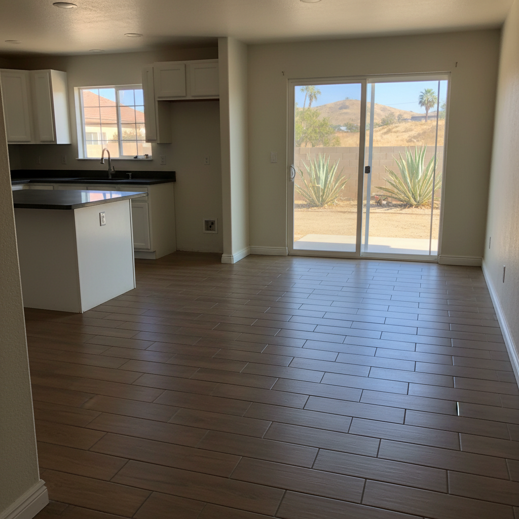 Completed kitchen flooring work at a residential property in Fontana, CA