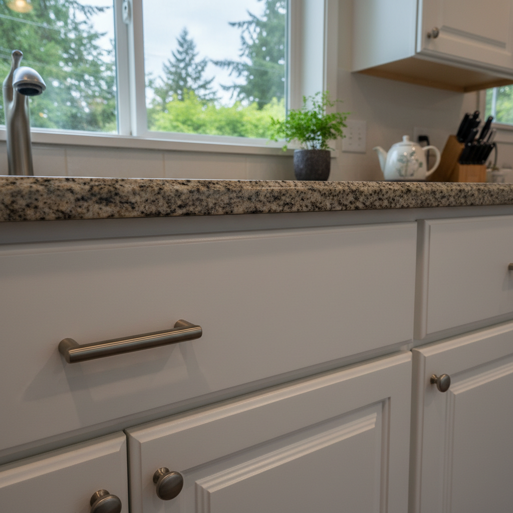 Completed cabinet painting work at a residential property in Burien, WA