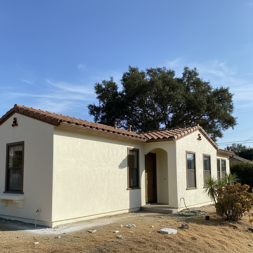 Completed stucco installation work at a residential property in Alameda, CA