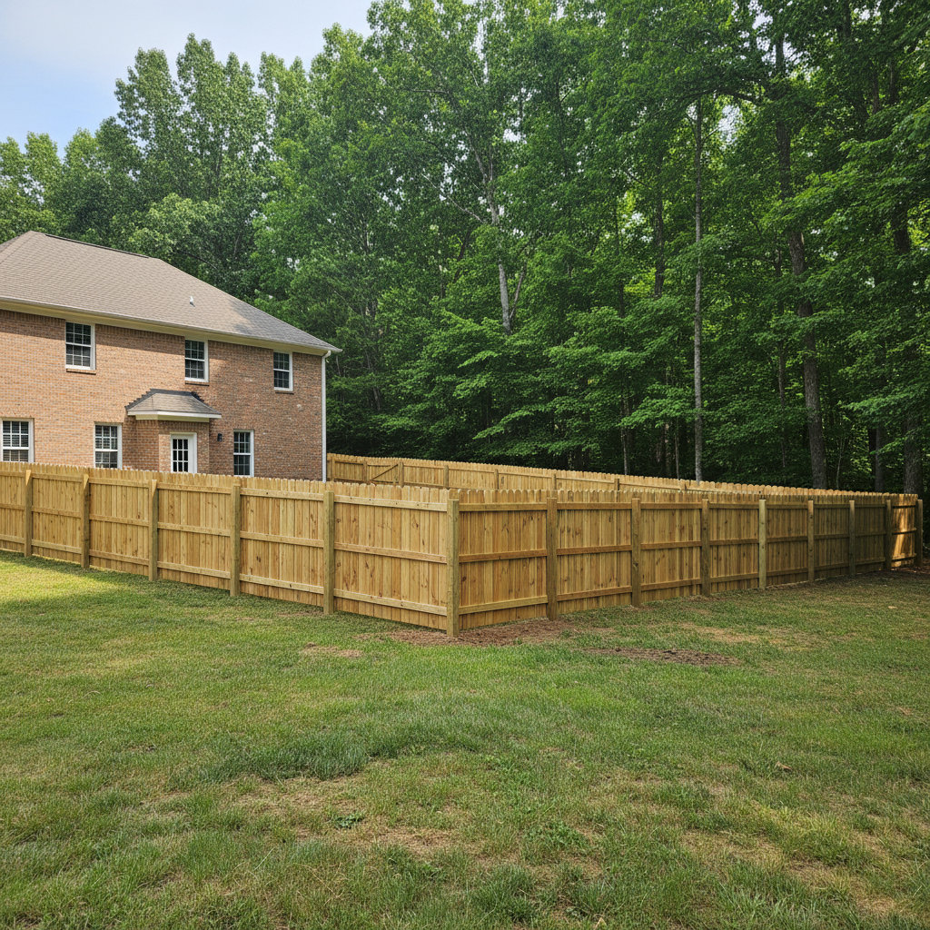Completed wood fence installation work at a residential property in Norris, TN
