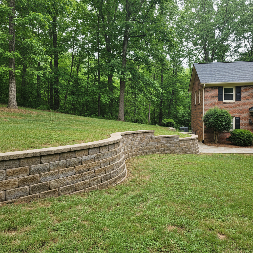 Completed concrete retaining walls work at a residential property in Oak Ridge, TN