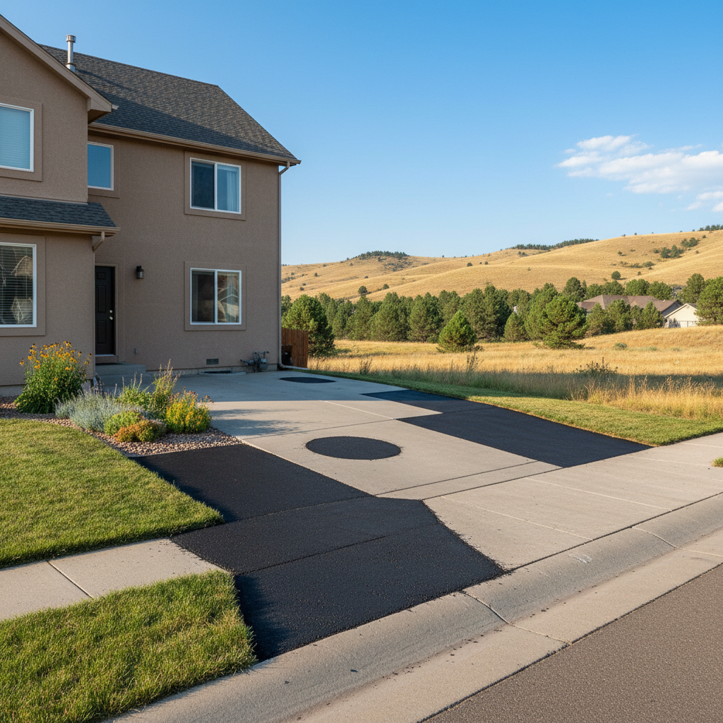 Completed asphalt patching work at a residential property in Thornton, CO