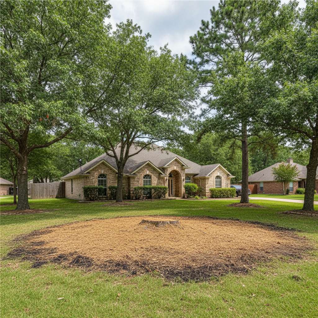 Completed stump grinding & removal work at a residential property in Huffman, TX