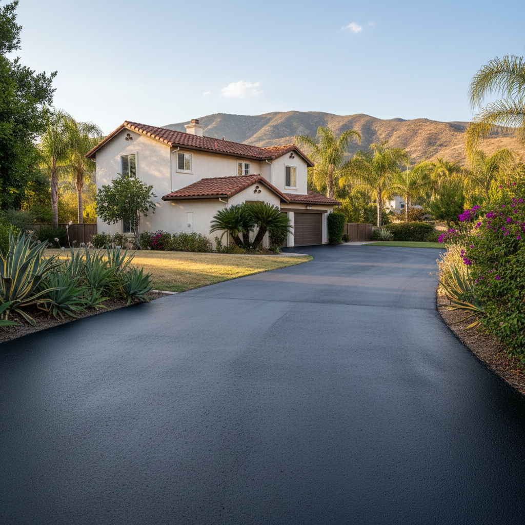 Completed asphalt sealcoating work at a residential property in Los Angeles, CA